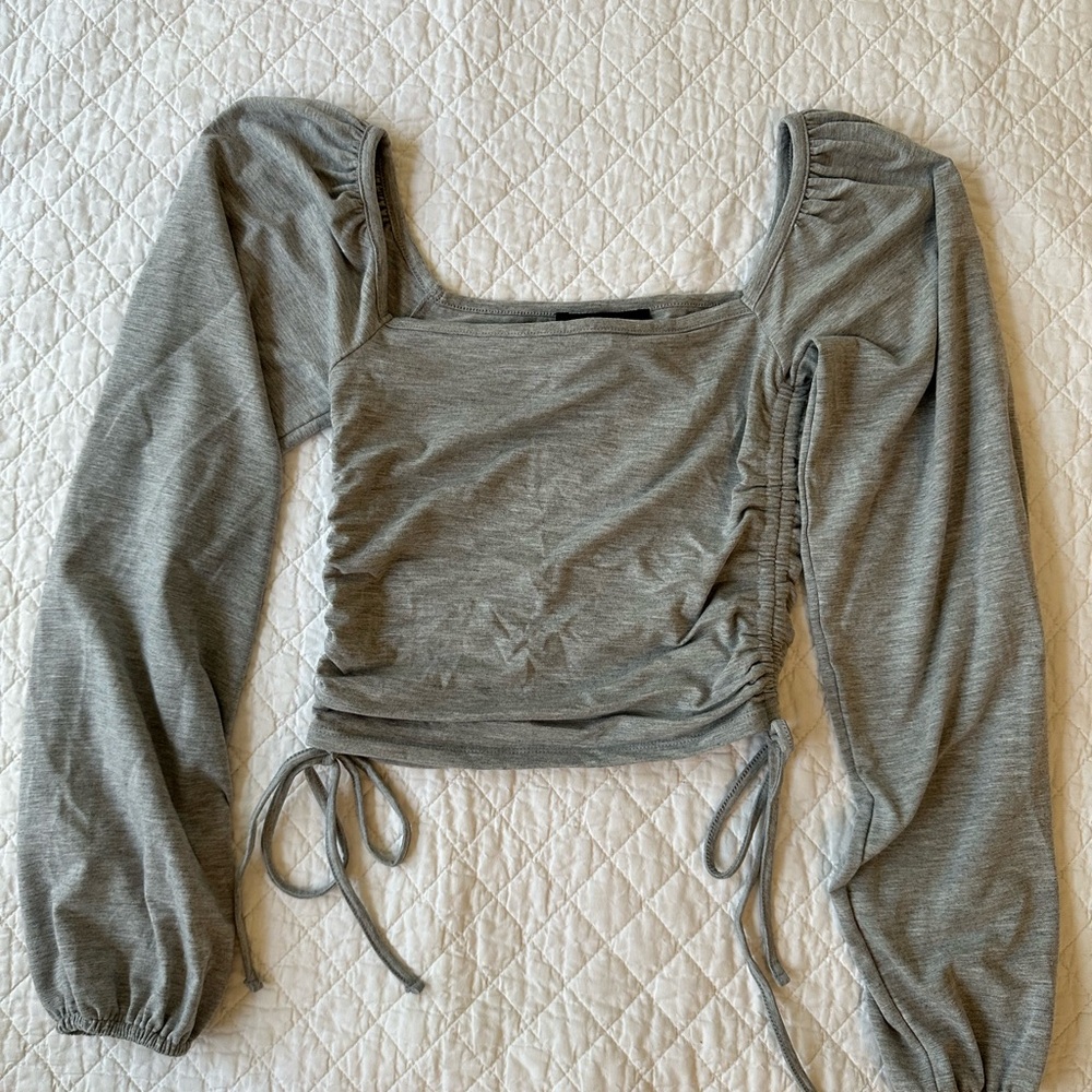 Forever 21 Gray Ruched Long Sleeve Blouse